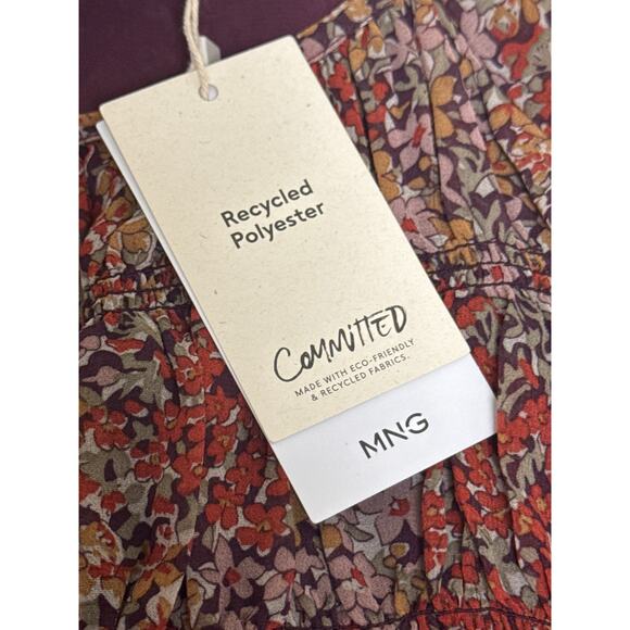 New MNG Mango Chiffon Floral Print Maxi Dress Smocked Ruffles Sz XS - Picture 10 of 16